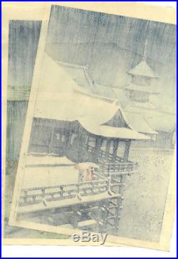 STUNNING! 1932 Kawase Hasui Snow at Kiyomizu Original Japanese Woodblock Print