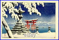 SUPERB! 1932 Kawase Hasui Snow at Itsukushima Original Japanese Woodblock Print