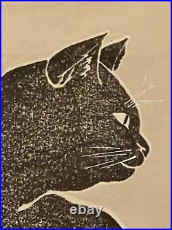 Sadanobu Hasegawa Black Cat Woodblock Print Midcentury Japanese Art