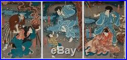 Set of 3 Kuniyoshi Triptychs, Original Japanese Woodblock Print, Art, Ukiyo-e