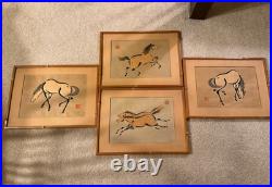 Set of Four signed Wood Block Japanese Horse Prints By Urushibara Mokuchu