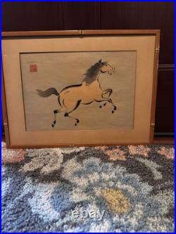 Set of Four signed Wood Block Japanese Horse Prints By Urushibara Mokuchu