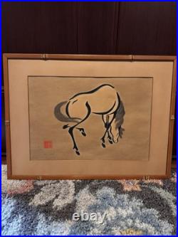 Set of Four signed Wood Block Japanese Horse Prints By Urushibara Mokuchu