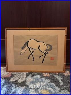Set of Four signed Wood Block Japanese Horse Prints By Urushibara Mokuchu