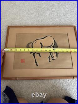Set of Four signed Wood Block Japanese Horse Prints By Urushibara Mokuchu