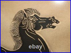 Set of Two Vintage Japanese Wood Block Horse Prints Signed