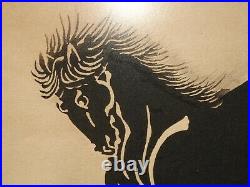 Set of Two Vintage Japanese Wood Block Horse Prints Signed