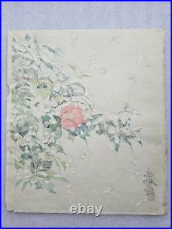 Shinpyo Katsuta Japanese Woodblock Print Camelia and Snow