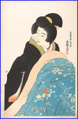 Shinsui Ito Japanese Woodblock print Kimono Ukiyoe Modern Beauties Kotatsu 1931