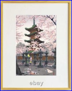 Shiro Kasamatsu Japanese Woodblock Print Showa Ueno Toshogu Shin Hanga Framed