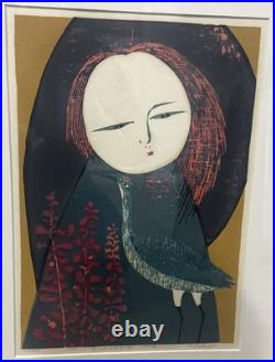 Shiro Takagi, Salvia And Girl, Japanese Woodblock Print, 1974. 53/200 Made