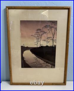 Shoda Koho Canal in Moonlight Japanese Woodblock Artist Signed Landscape