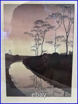 Shoda Koho Canal in Moonlight Japanese Woodblock Artist Signed Landscape