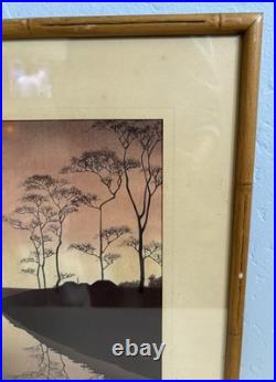 Shoda Koho Canal in Moonlight Japanese Woodblock Artist Signed Landscape