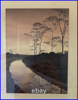 Shoda Koho Canal in Moonlight Japanese Woodblock Artist Signed Landscape