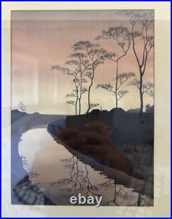 Shoda Koho Canal in Moonlight Japanese Woodblock Artist Signed Landscape