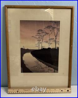 Shoda Koho Canal in Moonlight Japanese Woodblock Artist Signed Landscape