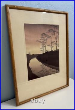 Shoda Koho Canal in Moonlight Japanese Woodblock Artist Signed Landscape
