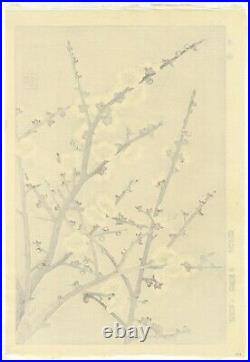 Shodo Kawarazaki, White Plum Blossom, Flower, Original Japanese Woodblock Print