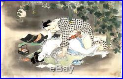 Shunga on silk unsigned Japanese Woodblock Print Ukiyo-e