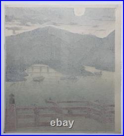 Signed Tokuriki Tomikichiro woodblock print Moon Night at Uji River
