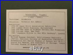 Signed Woodblock Print 1898 Plum Tree and Blue Magpie by Toshi Yoshida Framed