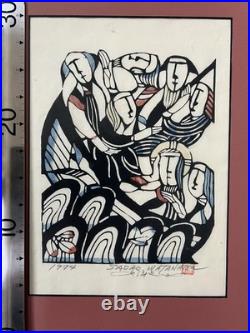 Signed framed Sadao Watanabe Japanese Woodblock Print 1974-very nice