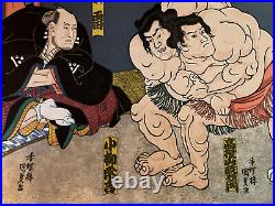 Sumo Antique Japan Utagawa Kunigada Woodblock Print 1800's