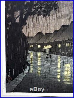 Superb! 1932 Kawase Hasui Watanabe E Seal Rain Original Japanese Woodblock Print