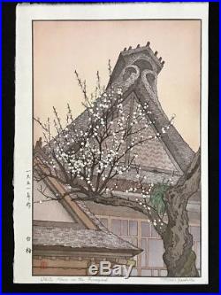TOSHI YOSHIDA Japanese Woodblock Print WHITE PLUM IN THE FARMYARD