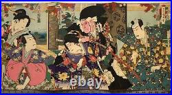 TOYOHARA KUNICHIKA Original Japanese Woodblock Print Triptych Ukiyo-e
