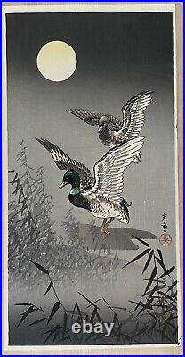 TSUCHIYA KOITSU Japanese Woodblock Print Ducks Night Landscape