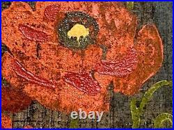 Tadashi Nakayama Woodblock Print Girl Red Flowers Signed Japanese Art 1927