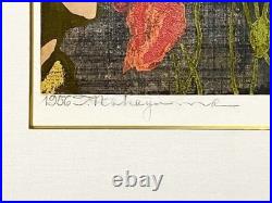 Tadashi Nakayama Woodblock Print Girl Red Flowers Signed Japanese Art 1927