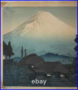 Takahashi Hiroaki Shotei Japanese Woodblock Mt. Fuji from Mizukubo 1936