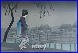 Takahashi Shotei -Girl by Twilight Important Japanese Woodblock Artist