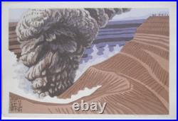 Takeji Asano Mt. Aso Volcano Hand-colored Woodblock print Circa 1965 Signed