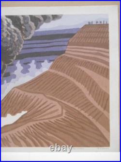 Takeji Asano Mt. Aso Volcano Hand-colored Woodblock print Circa 1965 Signed