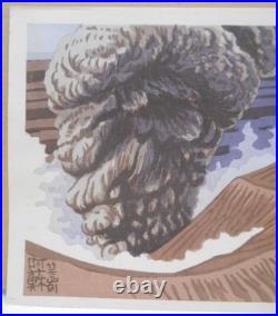 Takeji Asano Mt. Aso Volcano Hand-colored Woodblock print Circa 1965 Signed