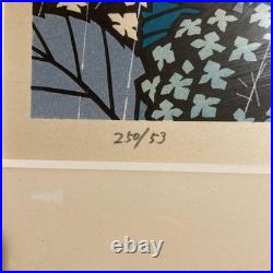 Takihira Jiro Original Woodblock Print Children in Rain Umbrella Signed 24/53