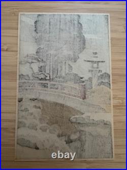 Terauchi Fukutaro Title Bridge in Snow Japanese Woodblock Print 1960s