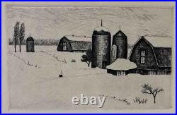 Tokio Miyashita woodblock copperplate prints snowy villages trees Japanese text