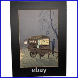 Tokuriki Tomikichiro'Soba Vendor' Woodblock print matted As is Fair condition