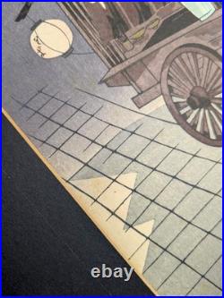 Tokuriki Tomikichiro'Soba Vendor' Woodblock print matted As is Fair condition