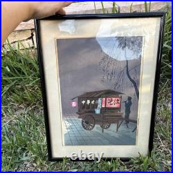 Tomikichiro Tokuriki Soba Noodle Cart Vendor Japanese Woodblock Print 1950 Frame