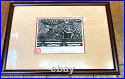 Toru Shimizu Woodblock Print Rakuhoku Manshu-in Temple with Autograph & Frame JP