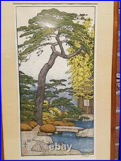 Toshi Yoshida Friendly Garden Triptych Woodblock Prints Framed circa 1980