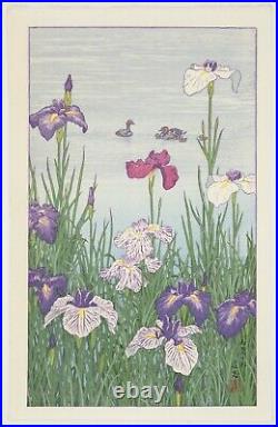 Toshi Yoshida, Irises and Ducks, Shin-hanga, Original Japanese Woodblock Print