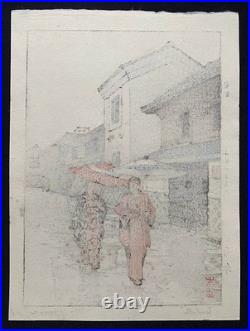 Toshi Yoshida JAPANESE Woodblock Print Unbrella Self Carved
