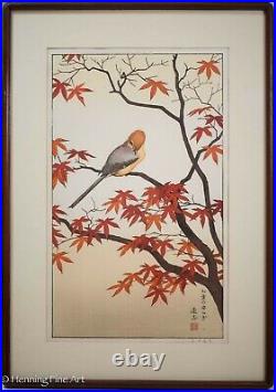 Toshi Yoshida Japanese Woodblock Bird in Autumn, Fine, Beautiful & Framed